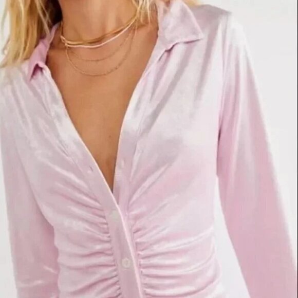 Free People Shayla Velvet Fitted Stretch Pink Mini Dress Size S NEW JB - Picture 3 of 7